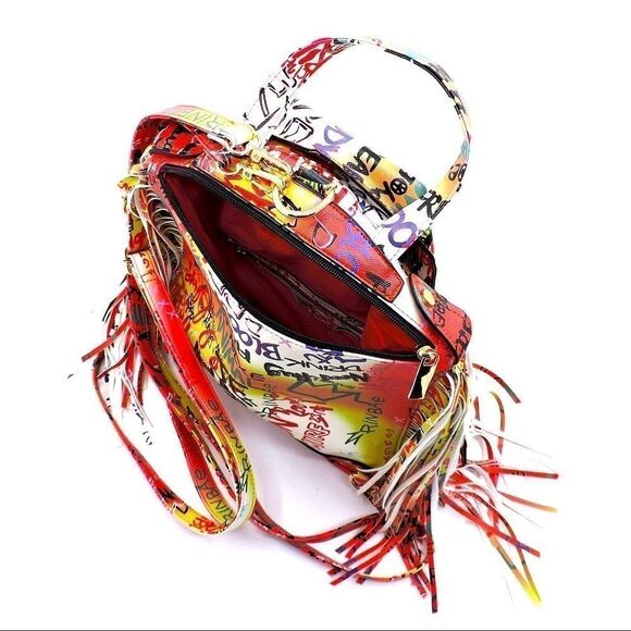⭐️Host Pick⭐️Multi Graffiti Motorcycle Jacket Fringe Backpack - Picture 6 of 8